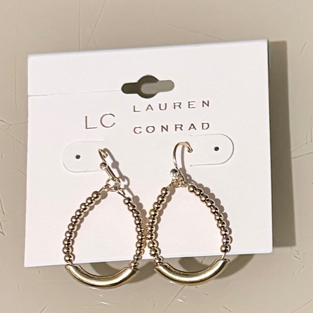 Kohl's LC Lauren Conrad Gold Beaded Teardrop Hoop Earrings